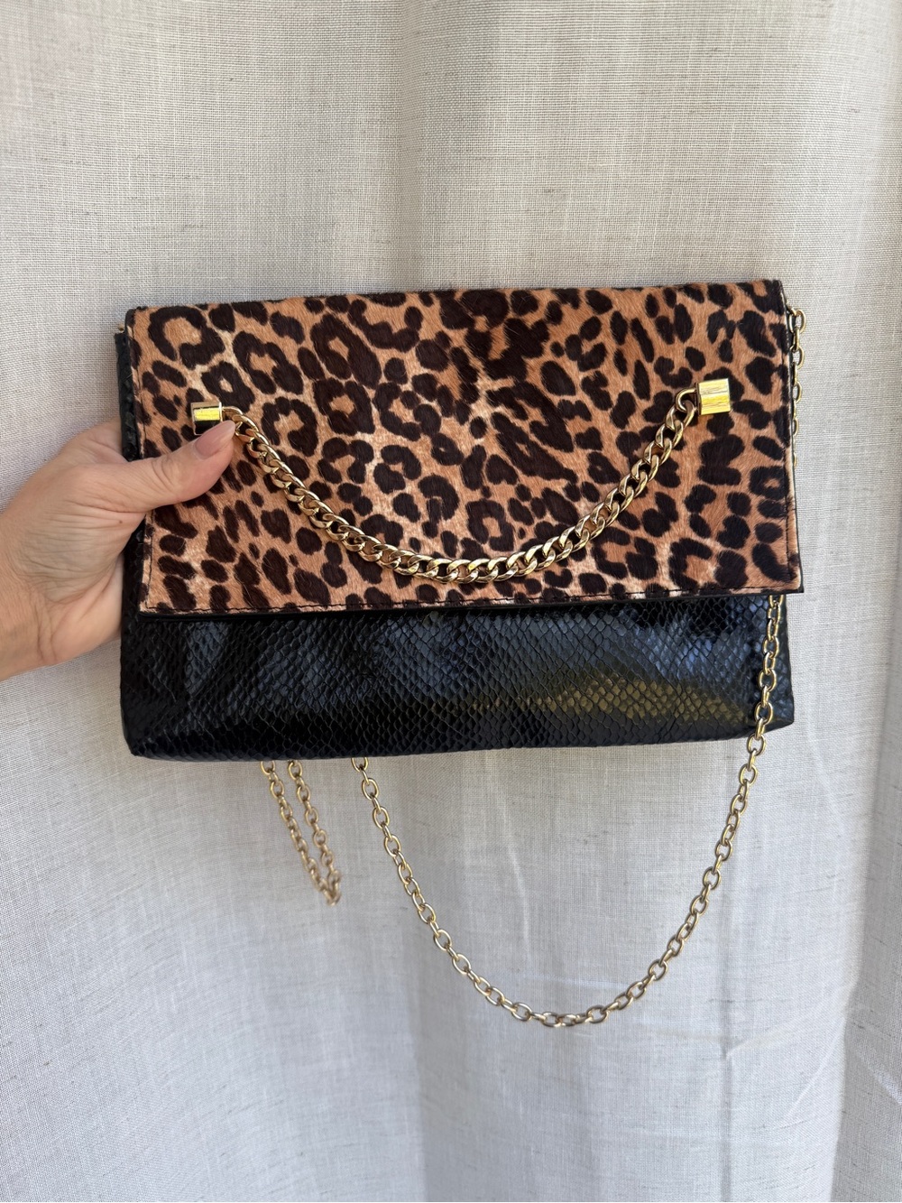 Gianni Bini Leopard Snake Print Gold Chain Crossbody Clutch